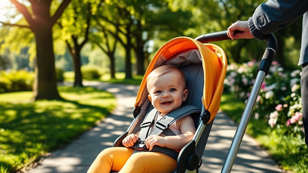 baby transitioning to forward-facing stroller seat