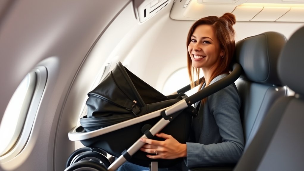 parent using a compact stroller while traveling through an airport