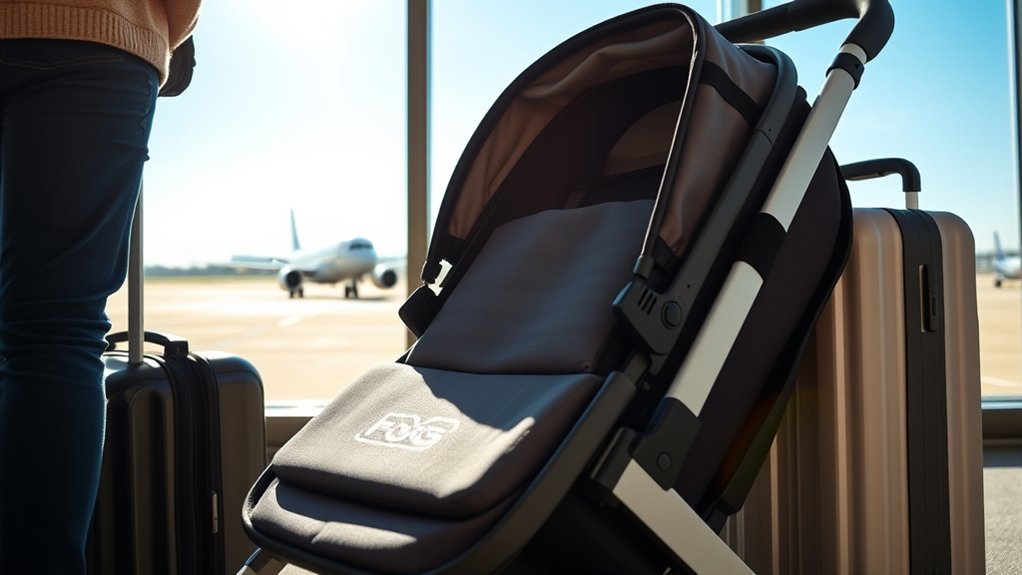 parent packing a stroller for air travel