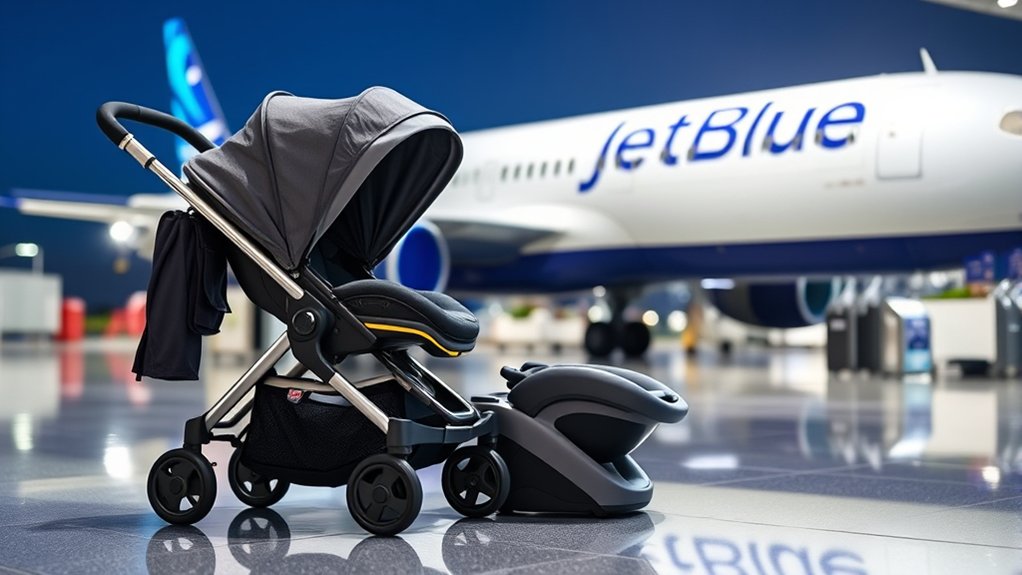 Car seat prepared for family air travel with an infant