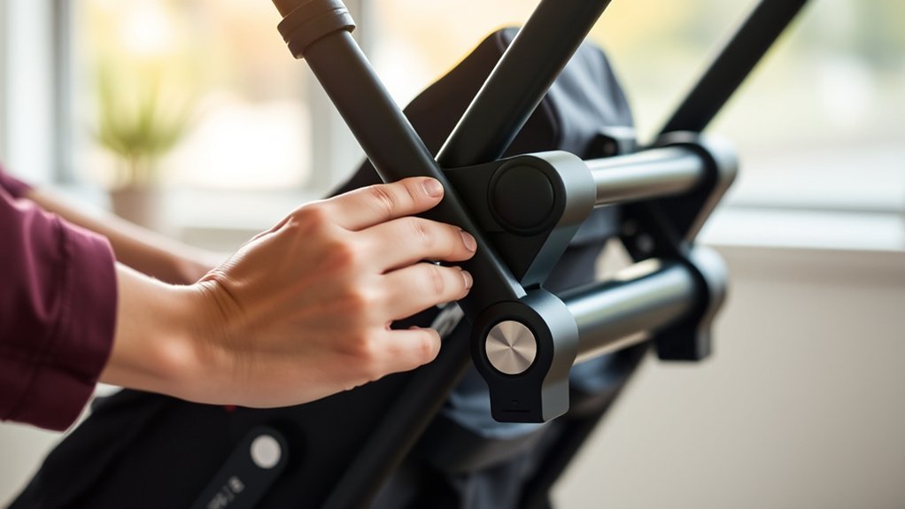Checking that the Nuna MIXX Next stroller locking mechanism is secure after folding