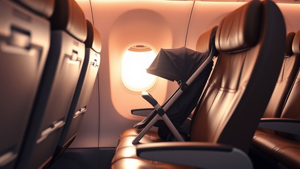 window seat for safer Doona car seat placement on a plane