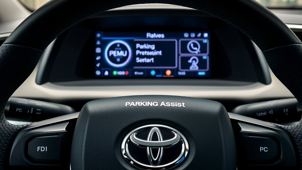 Toyota RAV4 display and steering-wheel controls used to access parking assist settings