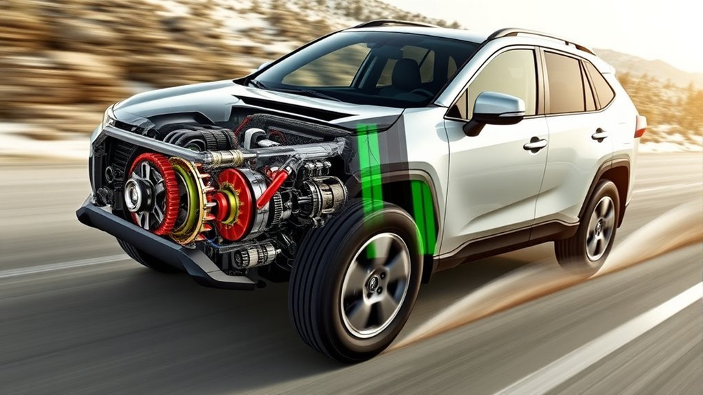 Toyota RAV4 AWD system distributing drive force between the front and rear wheels