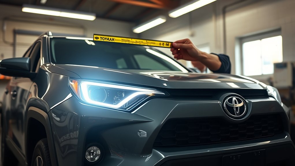 Align Toyota RAV4 headlights against a wall after assembly installation