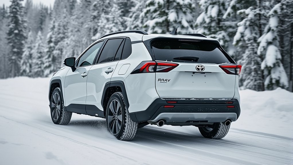 Toyota RAV4 AWD driving on a snow-covered winter road