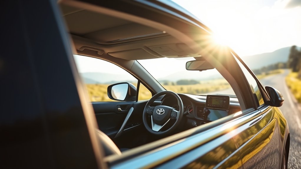 Driver using Bluetooth hands-free controls in a Toyota RAV4