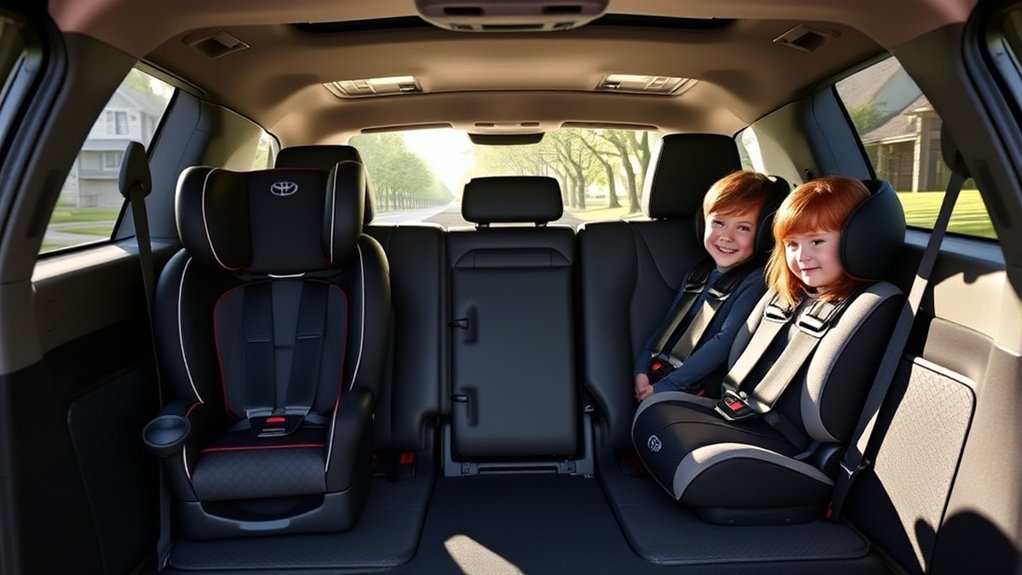 Family checking child car seat compatibility in a Toyota RAV4 rear seating area