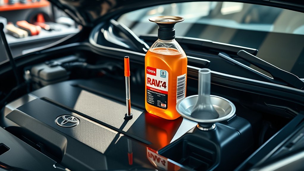 checking and adding engine oil in a Toyota RAV4