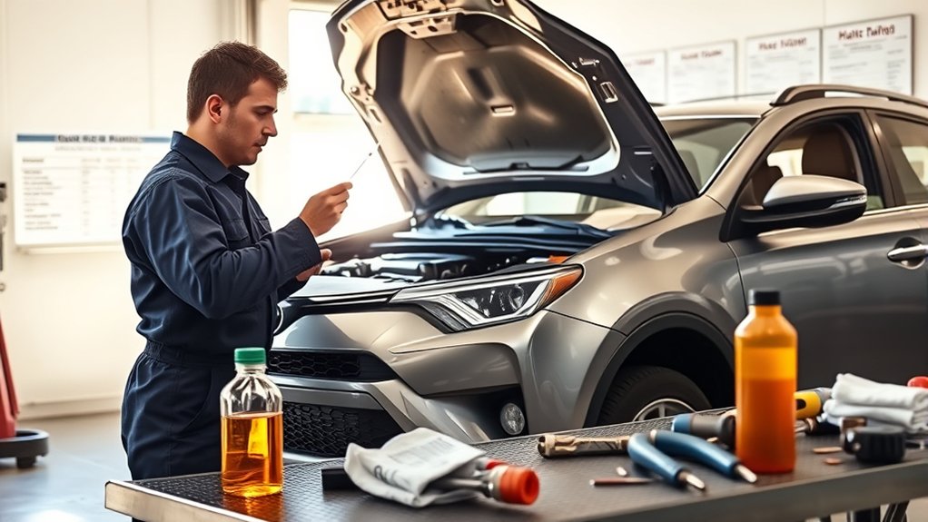 Checking the engine oil level with a Toyota RAV4 dipstick