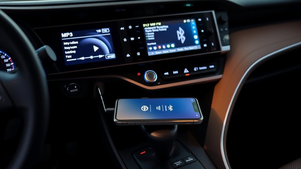 USB flash drive connected to a Toyota RAV4 multimedia system for MP3 playback
