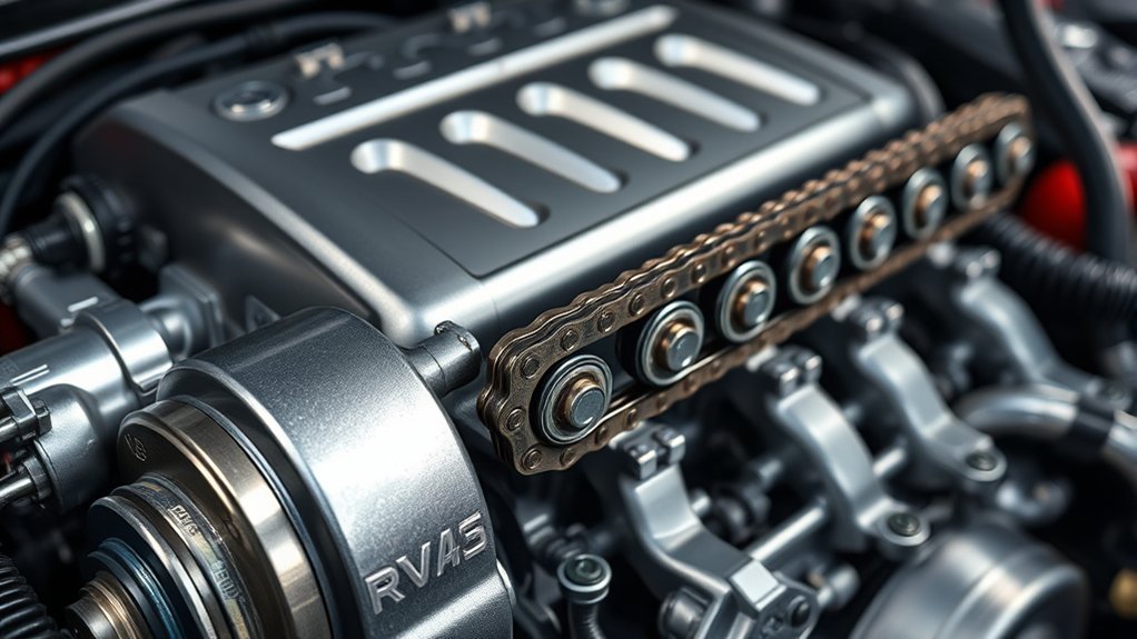 Mechanic inspecting timing-chain components inside an engine