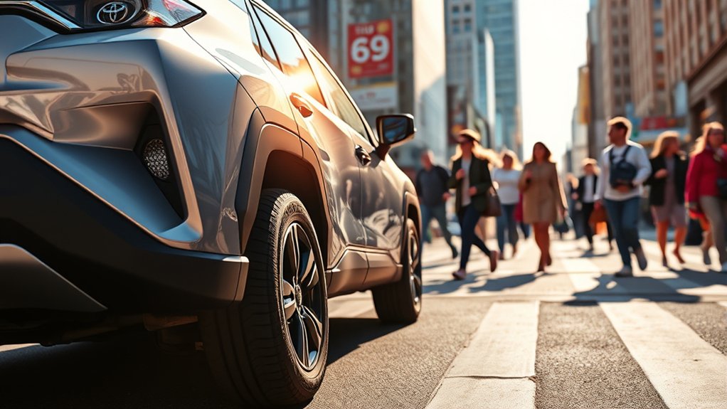 Front-wheel-drive Toyota RAV4 in city traffic