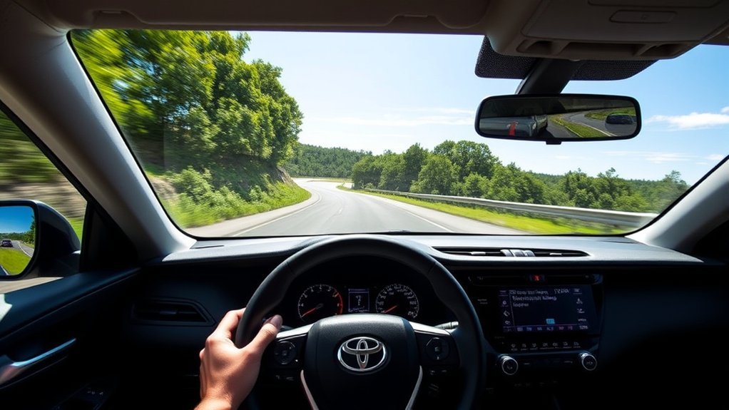 Toyota RAV4 using lane-centering assistance on a marked highway