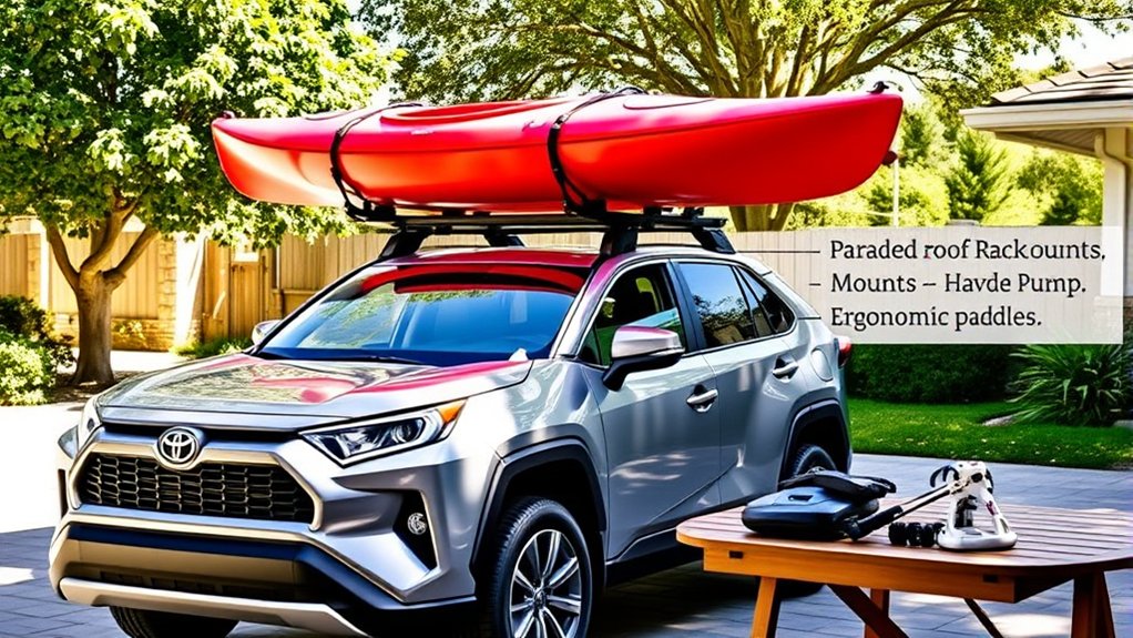 kayak straps, roof carrier, and transport accessories for a Toyota RAV4