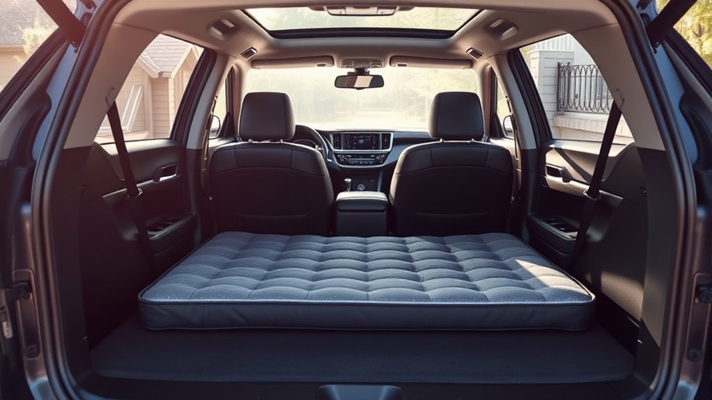 Camping mattress positioned inside a Toyota RAV4 with the rear seats folded