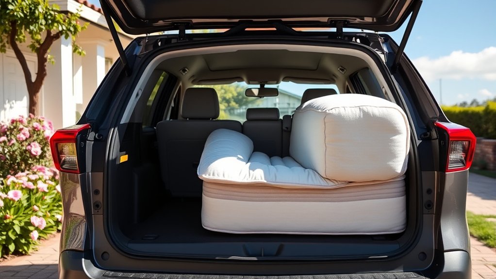 Full-size mattress fitting challenges inside a Toyota RAV4 cargo area