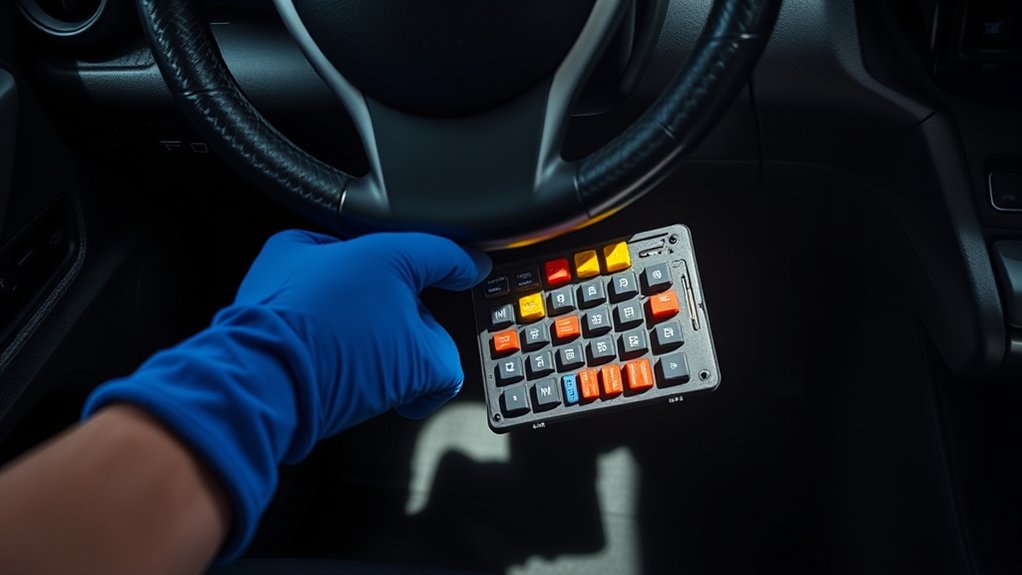 Accessing the Toyota RAV4 interior fuse panel below the dashboard