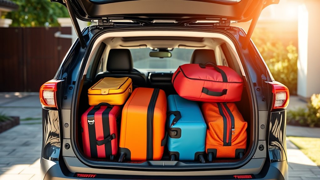Suitcases arranged in the Toyota RAV4 cargo area