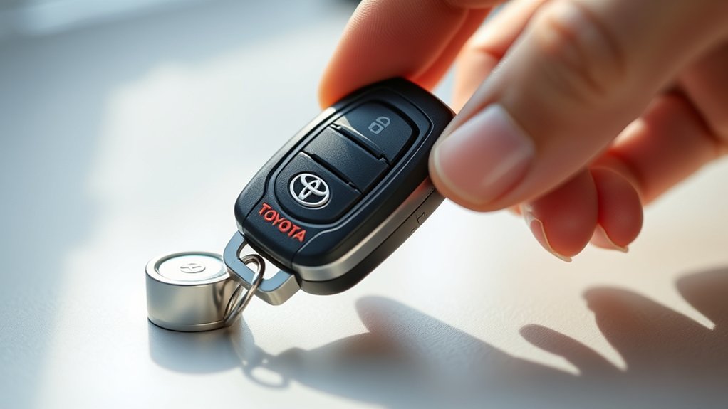 Installing a replacement coin-cell battery in a Toyota RAV4 key fob