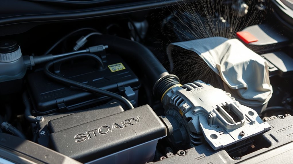 Cover electrical components before cleaning a Toyota RAV4 engine bay