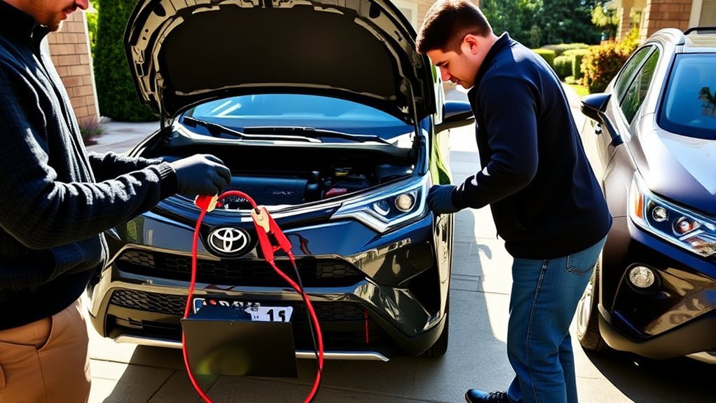 Safe jumper-cable connection procedure for a Toyota RAV4 Hybrid