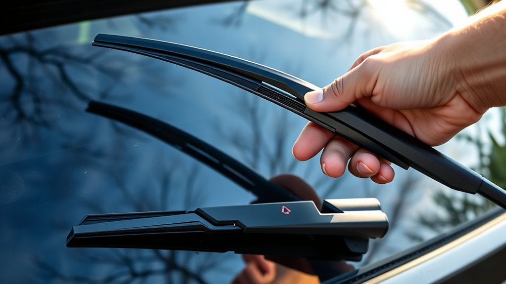 Inspecting a Toyota RAV4 rear wiper blade for cracks and wear
