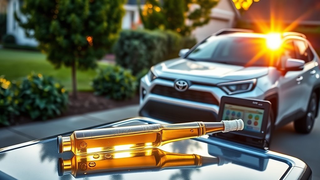 Checking a Toyota RAV4 engine oil level and condition with the dipstick