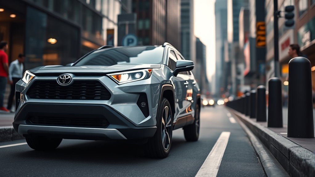 Toyota RAV4 parking assistance in a clearly marked urban parking area