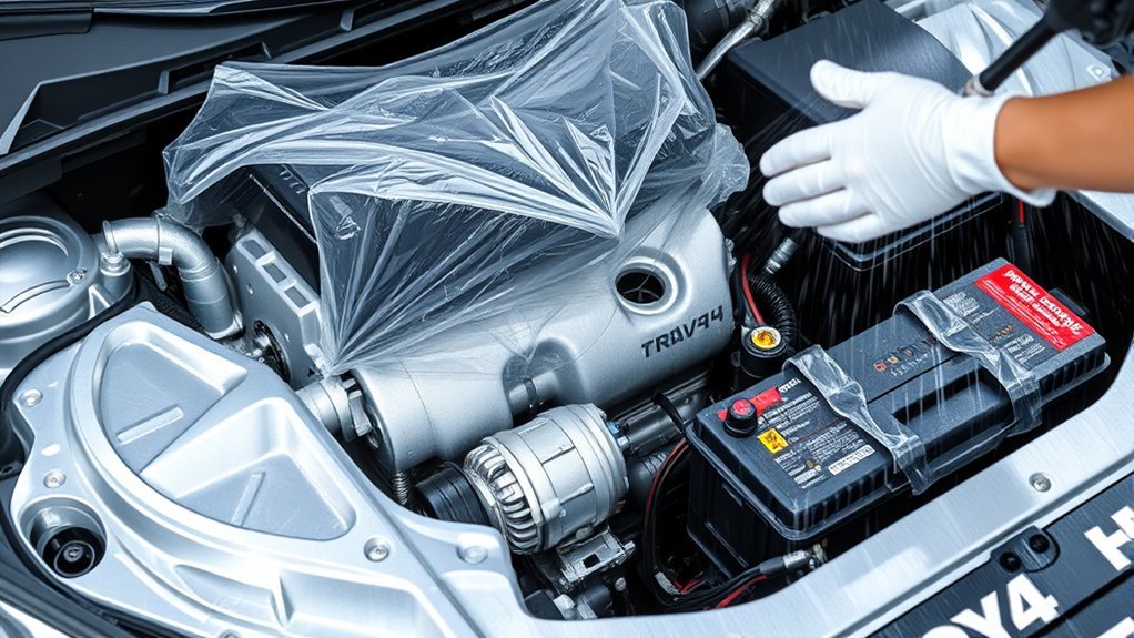 Avoid spraying water directly at electrical parts in a Toyota RAV4 engine bay