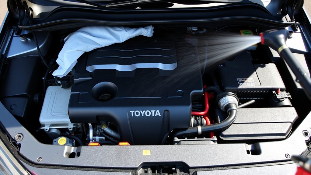 Electrical connectors, fuse box, and intake areas to keep dry in a Toyota RAV4 engine bay