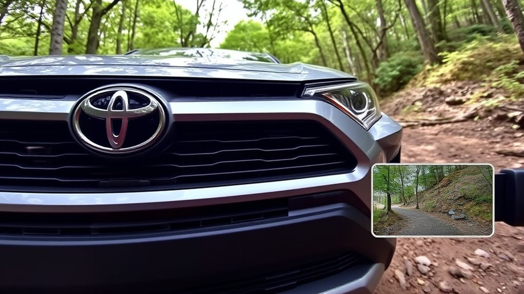 Toyota RAV4 surround-view camera display illustrating blind spots and image limitations