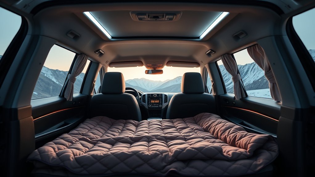 Toyota RAV4 camping setup with mattress and organized cargo