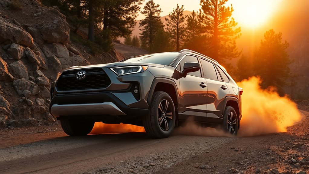 Gas-powered Toyota RAV4 climbing a paved hill