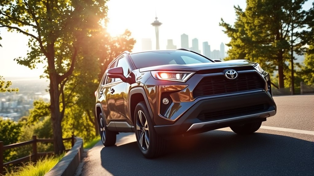 Toyota RAV4 driving on a steep street in Seattle