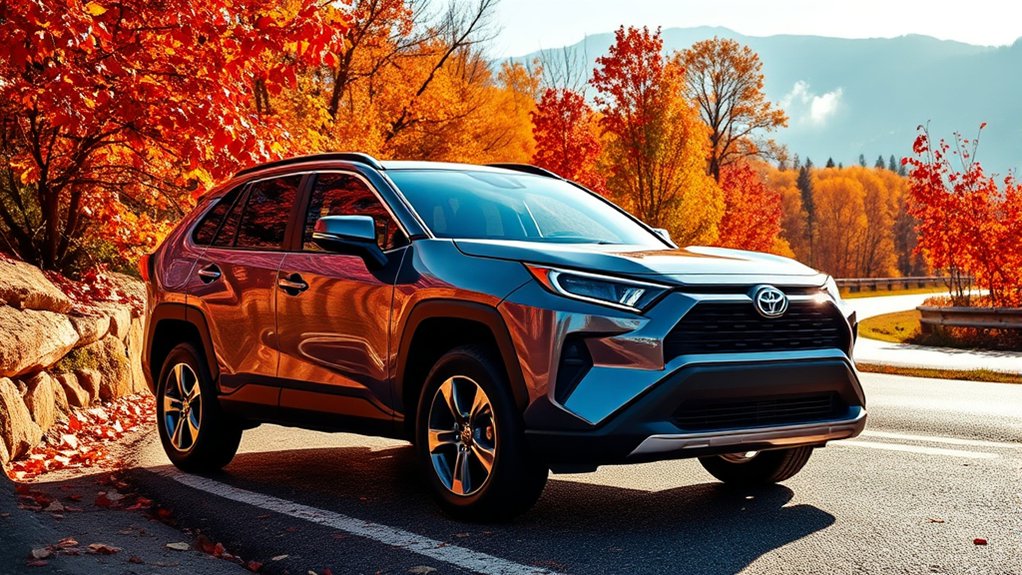 Toyota RAV4 FWD traveling on a wet urban road