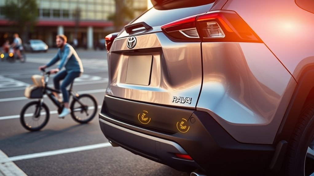 Rear corner radar detection zones used by Toyota RAV4 Rear Cross-Traffic Alert