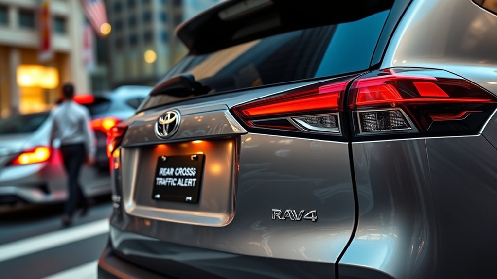 Toyota RAV4 Rear Cross-Traffic Alert warning while reversing from a parking space
