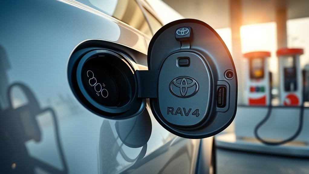 Toyota RAV4 being filled with regular 87-octane unleaded gasoline