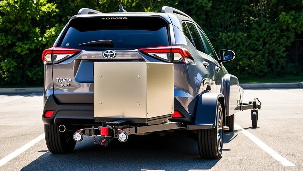 Toyota RAV4 connected to a small trailer for safe towing