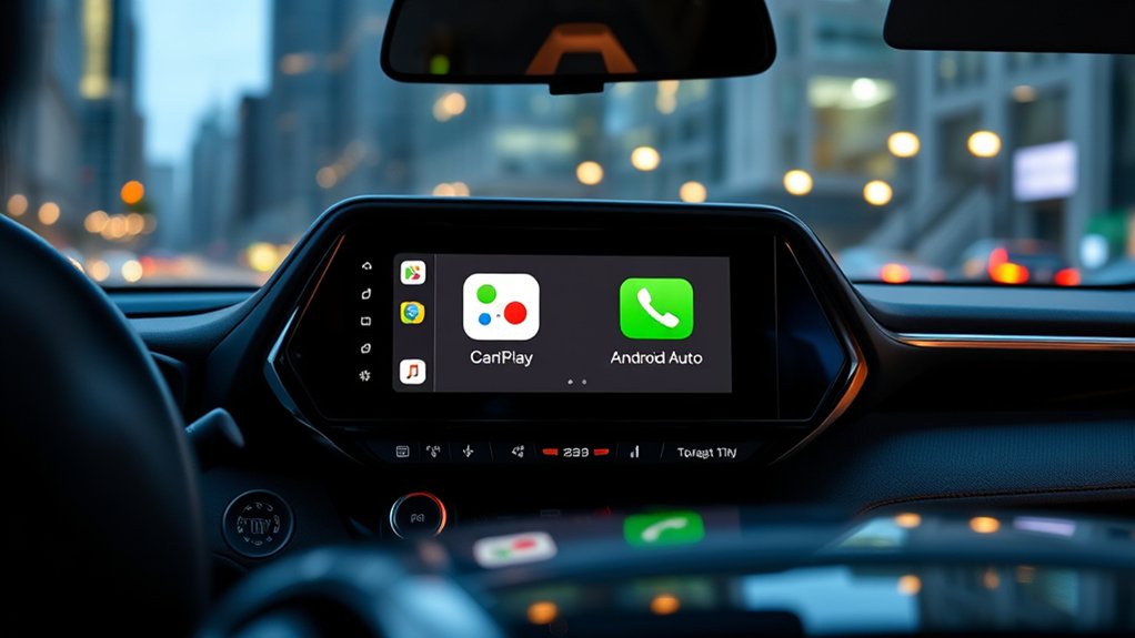 Apple CarPlay and Android Auto navigation displayed in a Toyota RAV4