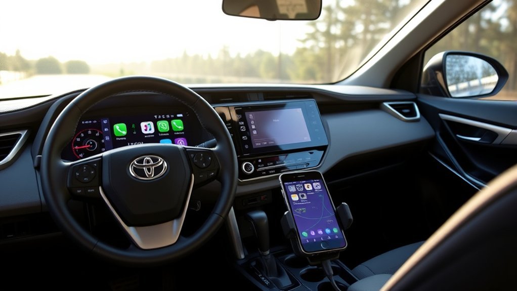 Smartphone navigation displayed through Apple CarPlay in a Toyota RAV4