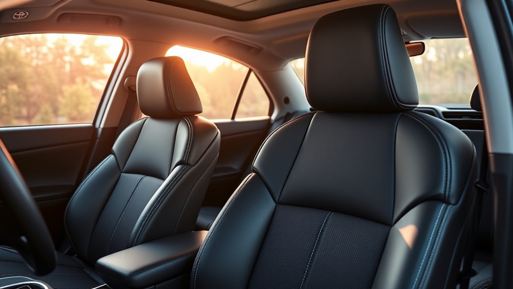 Close view of Toyota SofTex synthetic upholstery in a RAV4 Hybrid interior