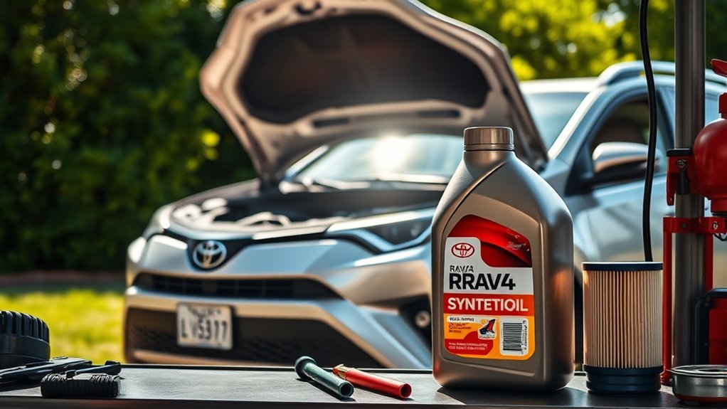 Synthetic motor oil protecting internal components in a Toyota RAV4 engine
