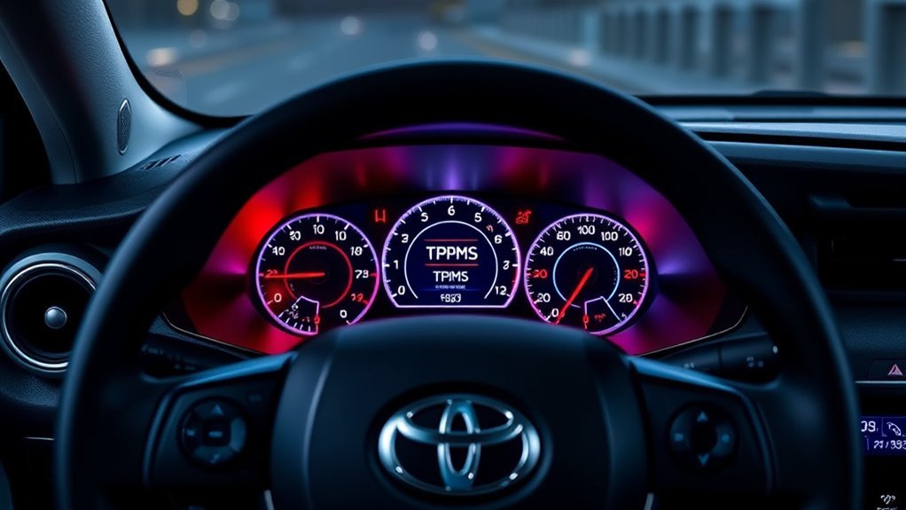 Toyota RAV4 tire pressure monitoring system warning symbol and tire sensors