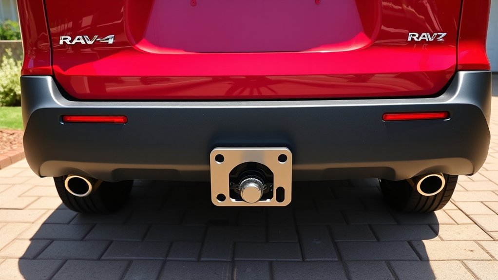 Toyota RAV4 with a tow hitch for trailers and hitch-mounted accessories
