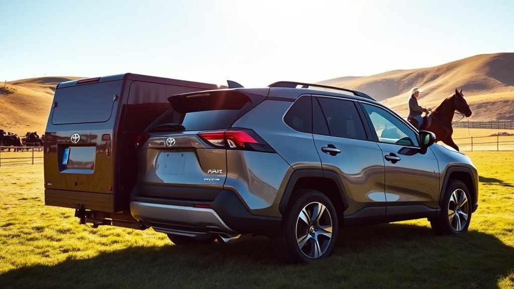 Toyota RAV4 towing a trailer on the road