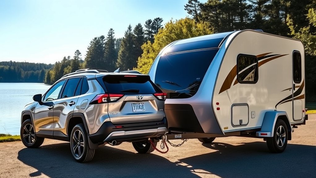 Toyota RAV4 connected to a light trailer for safe towing