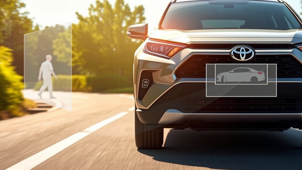 Toyota RAV4 Pre-Collision System camera and radar monitoring the road ahead