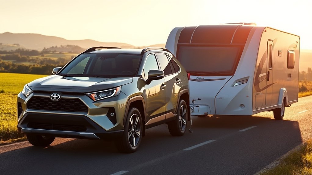 Toyota RAV4 towing a lightweight caravan within its rated capacity